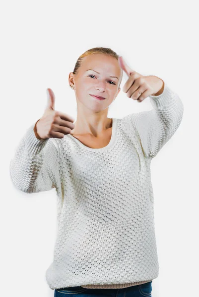 Girl, showing ok — Stock Photo, Image