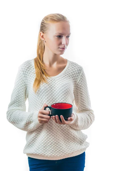 Beautiful young woman with cup of tea Royalty Free Stock Images