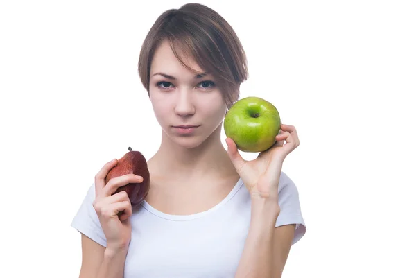 Pretty young girl with green apple — Stock Photo, Image