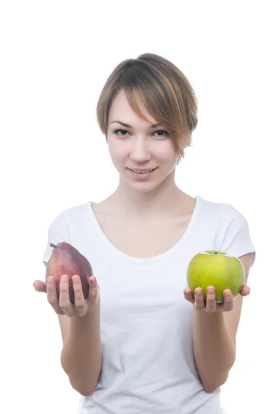 Hübsches junges Mädchen mit grünem Apfel — Stockfoto