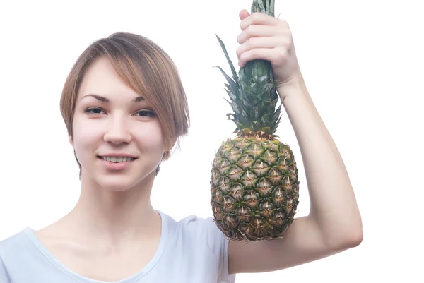 Smilling girl with pinaple — Stock Photo, Image