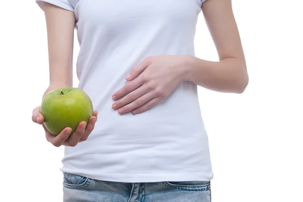 Foto de cuerpo de niña con manzana — Foto de Stock