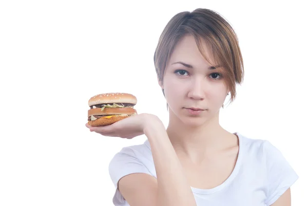 Retrato de chica con humburger — Foto de Stock