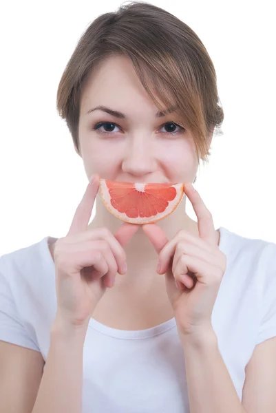 Fille avec lobule de pamplemousse — Photo