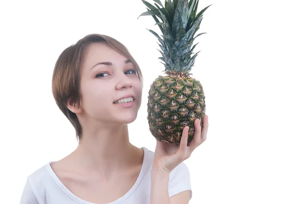 Menina cheirando com pinaple — Fotografia de Stock