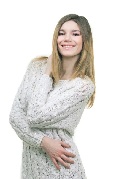 Hermosa joven aislada sobre fondo blanco — Foto de Stock