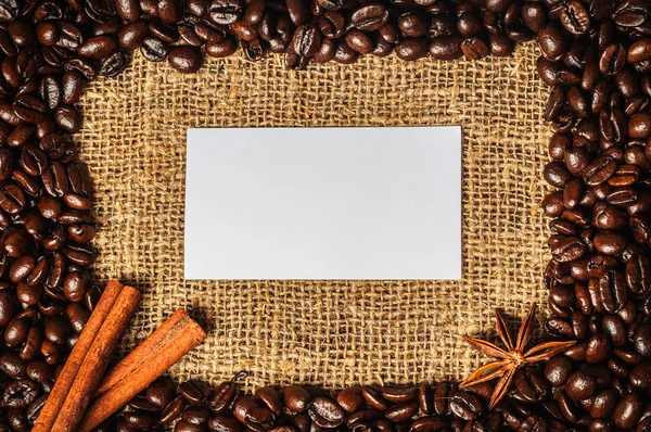 Coffe frame with visiting card in it — Stock Photo, Image