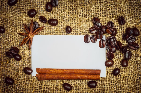 Carte de visite avec café, cannelle et anis étoilé — Photo