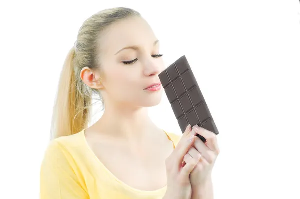 女孩与巧克力 — 图库照片