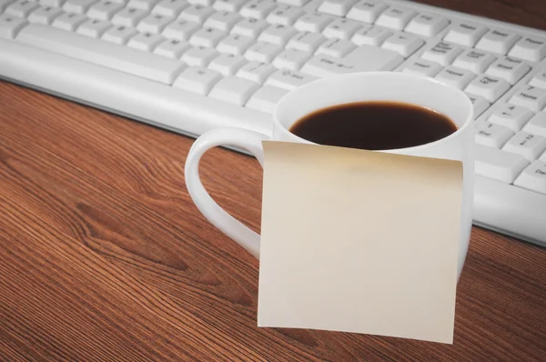 Sticker on the cup of coffee — Stock Photo, Image