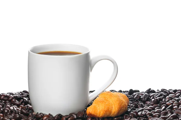 White cup of coffee and the croissant — Stock Photo, Image