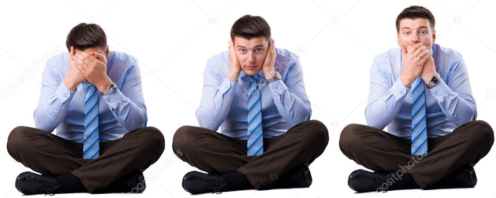 Young businessman in three different positions