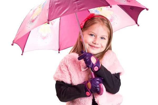 Lille pige med paraply - Stock-foto