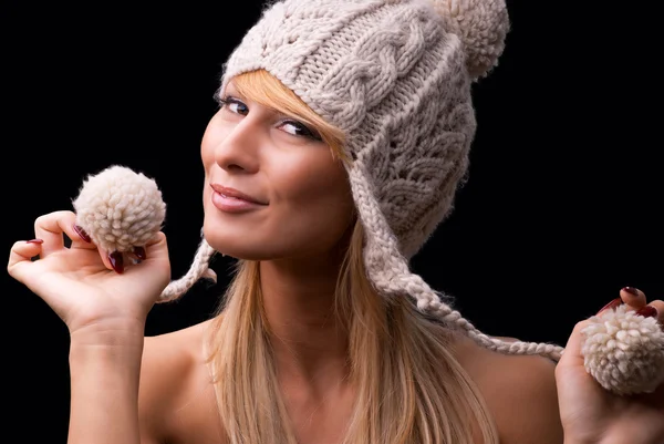 Beautiful girl wearing knitted hat — Stock Photo, Image