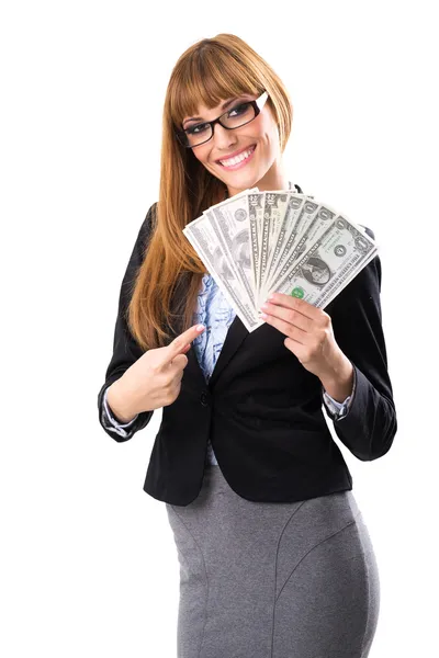 Business woman holding dollar bills — Stock Photo, Image