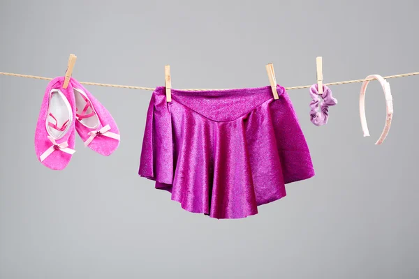 Ballet clothes, accessories on a clothesline — Stock Photo, Image