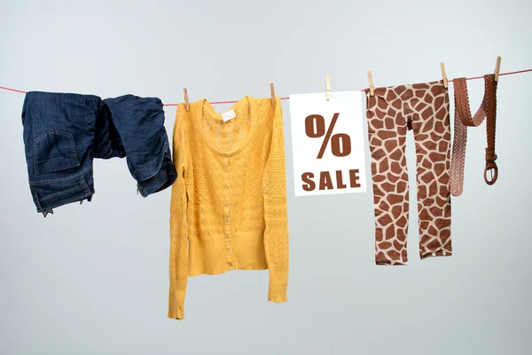 Women's fashion discount on the clothesline — Stock Photo, Image
