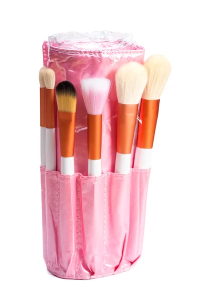 Růžové make-up štětce sada — Stock fotografie