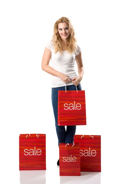 Woman with sale bags — Stock Photo, Image