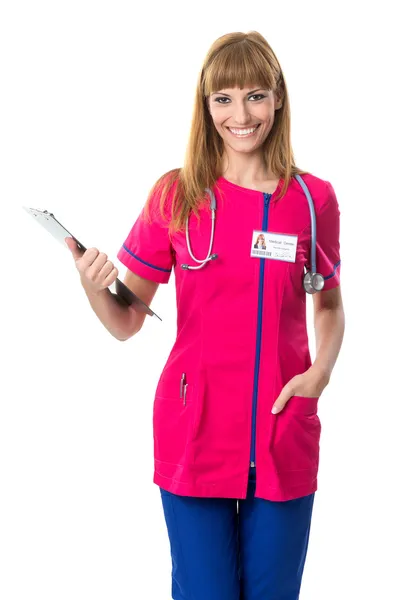 Pretty nurse with folder — Stock Photo, Image