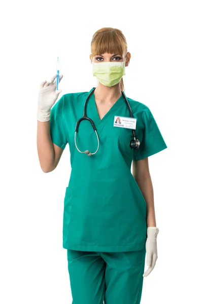 Female surgeon  with injection — Stock Photo, Image