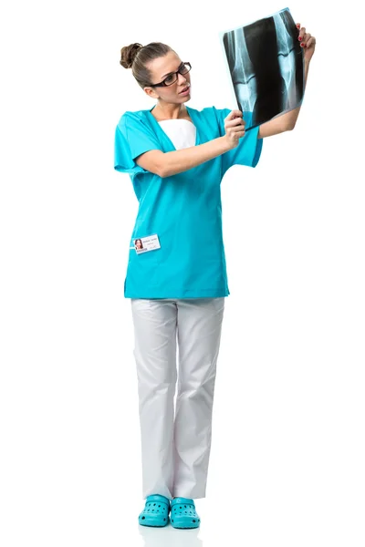 Radiologist looking at x-ray image — Stock Photo, Image