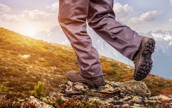 Caminhante em pé no topo — Fotografia de Stock