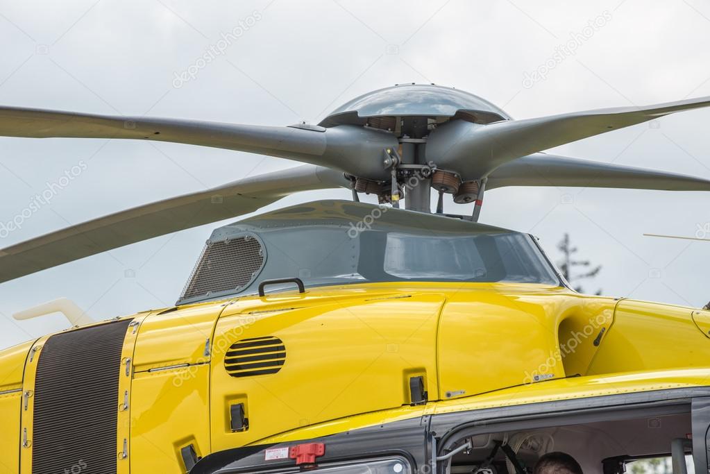 Yellow rescue helicopter propeller