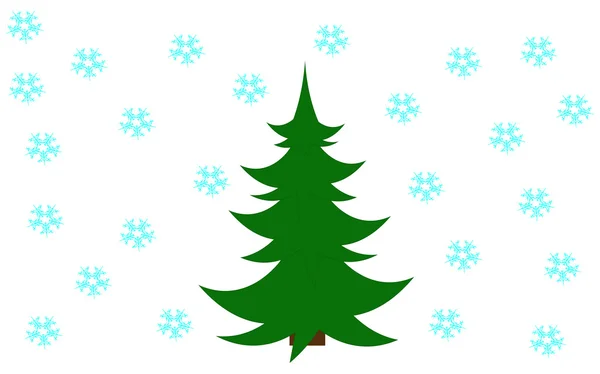 Green xmas tree on the snowflake background — Stock Photo, Image