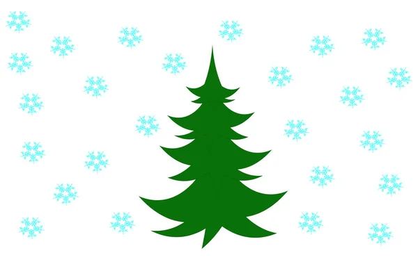 Green xmas tree on the snowflake background — Stock Vector