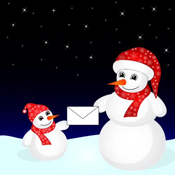 Snögubbe i julnatten — Stock vektor