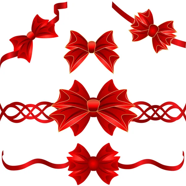 Набір червоних подарункових луків зі стрічками — стоковий вектор