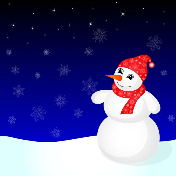 Snowman in christmas night — Stock Vector