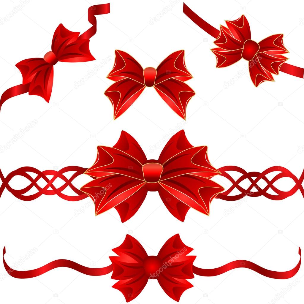 Set of red gift bows with ribbons