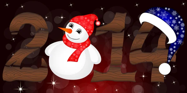 Nouvel An 2014 De bois avec bonhomme de neige — Image vectorielle