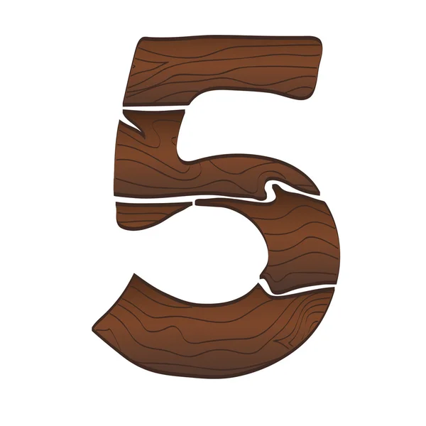 Wood Numbers 5 — Stock Vector
