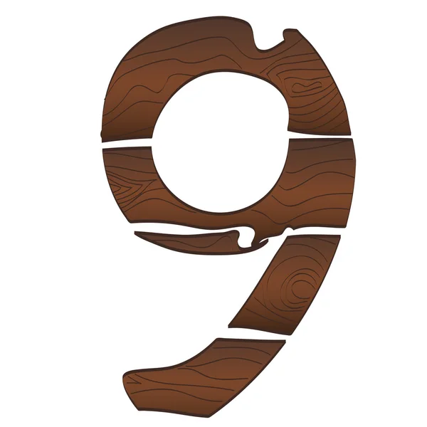 Wood Numbers 9 — Stock Vector