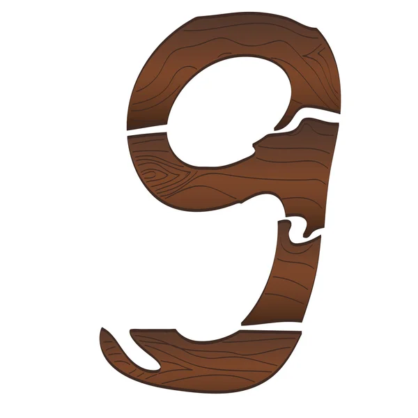 Números de madeira 9 — Vetor de Stock