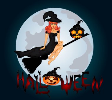 Cadılar Bayramı Poster cadı üzerinde sweeper ile