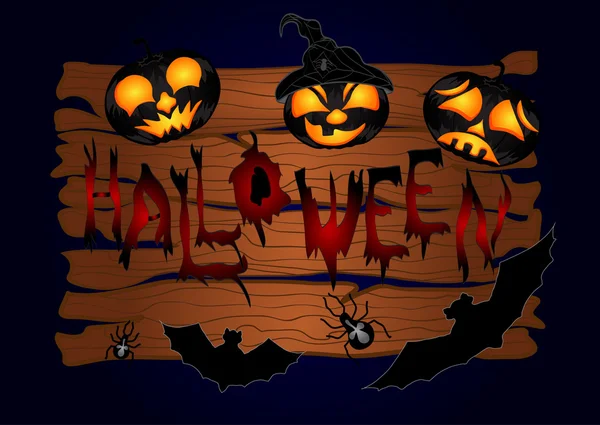 Halloween Holz Hintergrund mit Kürbissen — Stockvektor