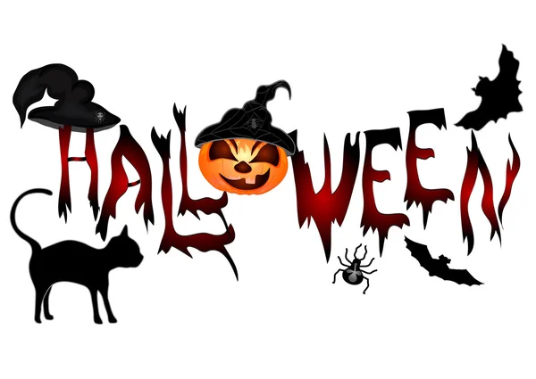Banner de Halloween com gato e abóbora — Vetor de Stock