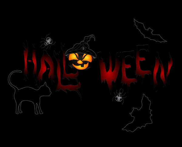 Banner de Halloween com gato e abóbora — Vetor de Stock