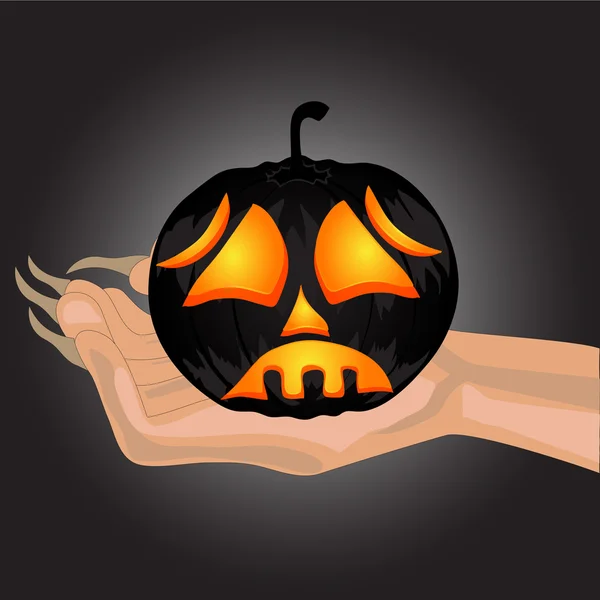 Terrible Pumpkin on hand of witch — Stock Vector