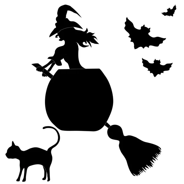 Halloween banner with witch on sweeper — Stock Vector