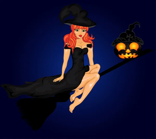 Halloween boszorkány és sütőtök háttér — Stock Vector