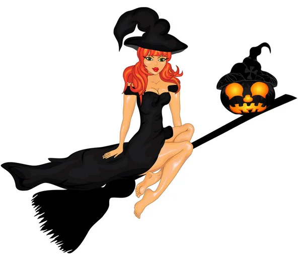 Halloween boszorkány, a sweeper poszter — Stock Vector