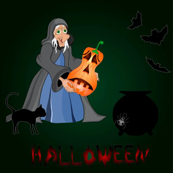Fondo de Halloween con brujas y calabazas — Vector de stock