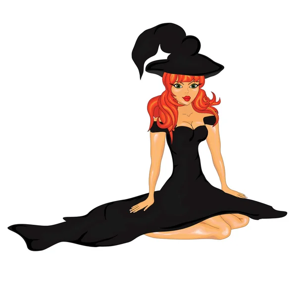 Witch in zwarte jurk — Stockvector