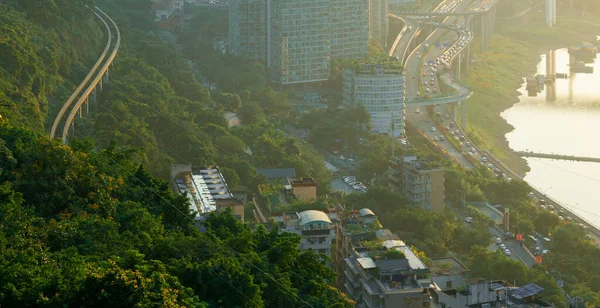 Chongqing Chiny Krajobraz Miejski Brzegu Rzeki Jialing Miejska Linia Kolejowa — Zdjęcie stockowe