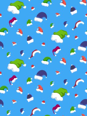 Noel Baba şapkalı şirin çizgi film deseni kartlar için Noel arkaplanı tatil kutlamaları için duvar kâğıdı koleksiyon defterleri dijital kağıt tasarım elementleri sonsuz yeni yıl şapkaları